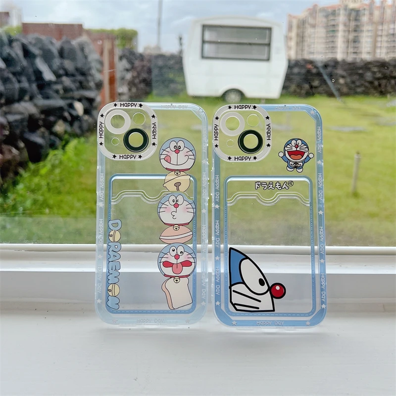 

BANDAI Ins Funny Cartoon Doraemon Card Holder Phone Case For IPhone 11 12 7 8P X XR XS XS MAX 11 12 pro 13 Pro max 13 Pro Max