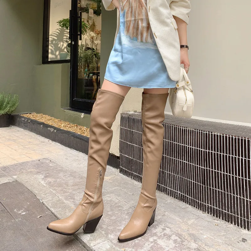 MKKHOU модные сапоги до колена новые женские высокого качества из натуральной кожи