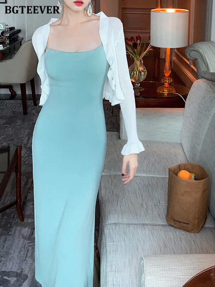 

Платье BGTEEVER женское на бретелях-спагетти, винтажное облегающее элегантное, без рукавов, облегающее, в обтяжку, на лето