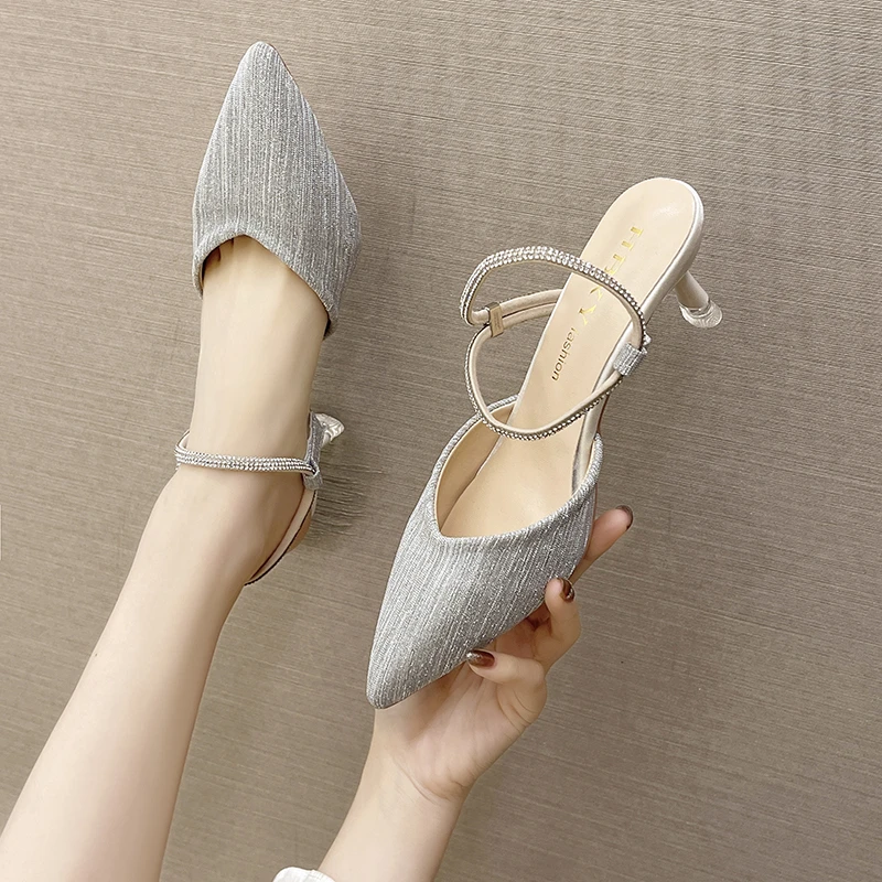 

Women Pointed Toe Silver Comfortable High Heel Pumps Lady Cute Sweet Golden Wedding Shoes zapatillas mujer