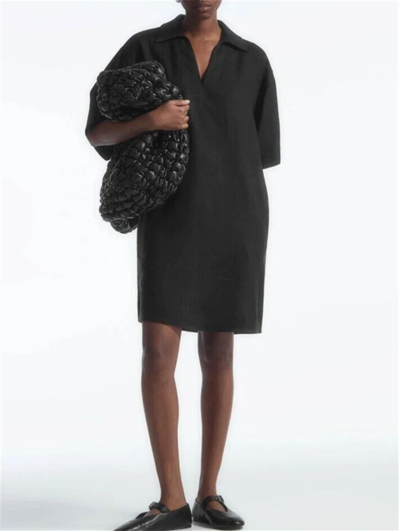 Женское льняное Повседневное платье-рубашка однотонное свободное прямое