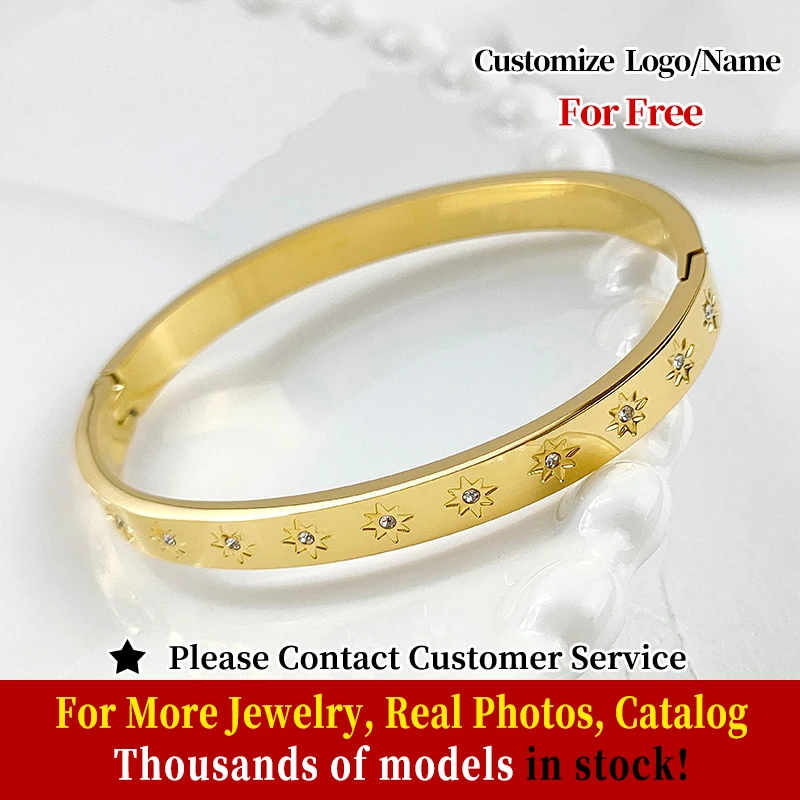 

Gold Plating Lucky Eight Mans Star Bracelets Women Men Stainless Steel Bangle Cubic Zircon High Quality Luxury Design Jewelry
