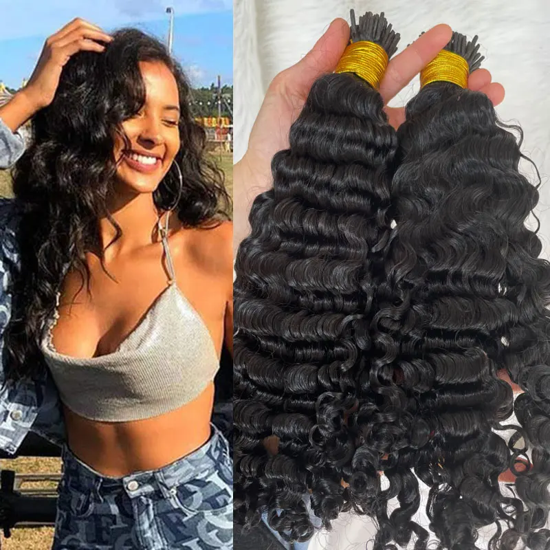 Human Hair Extensions I Tip Hair 100S Stick I Tip Fusion Human Hair Extensions 1g/Strand 100G/Package Deep Wave Hair Extensions