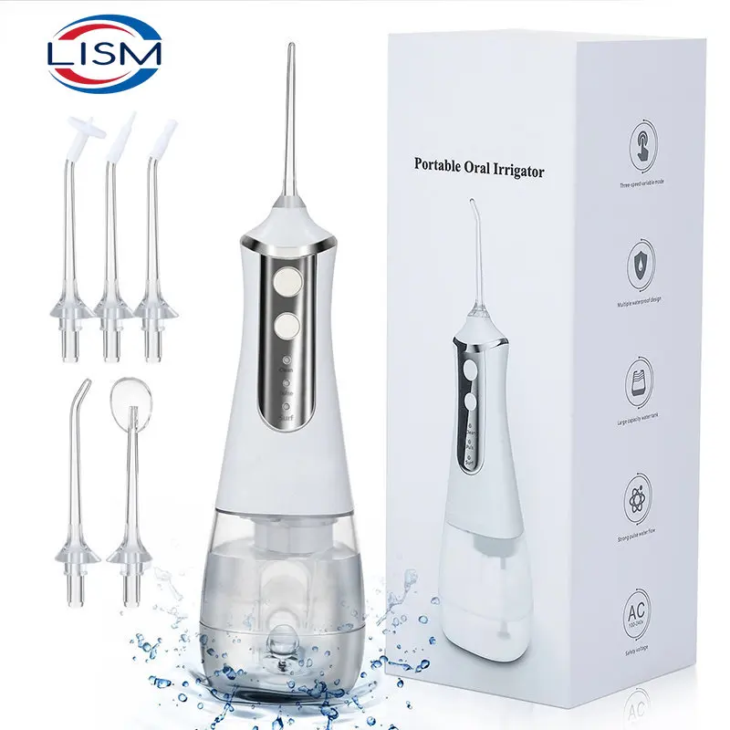 

LISM Portable Oral Irrigator Water Flosser Dental Water Jet Tools Pick Cleaning Teeth 350ML 5 Nozzles Mouth Washing MachineFloss