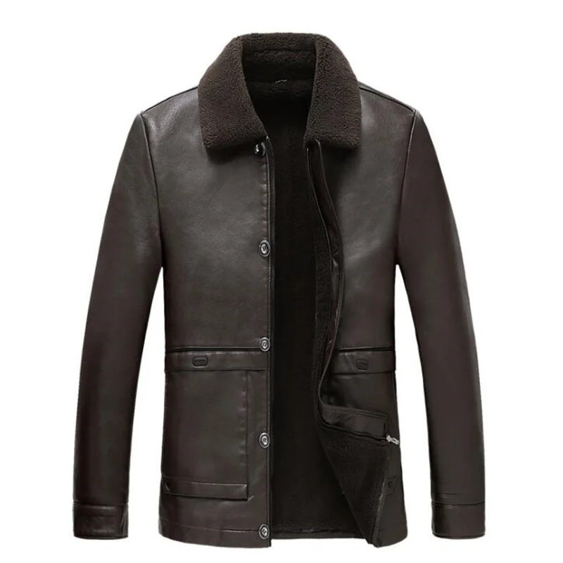 velvet warm motorcycle leather jacket men brown mens faux leather coats Single-breasted clothes jaqueta de couro b370