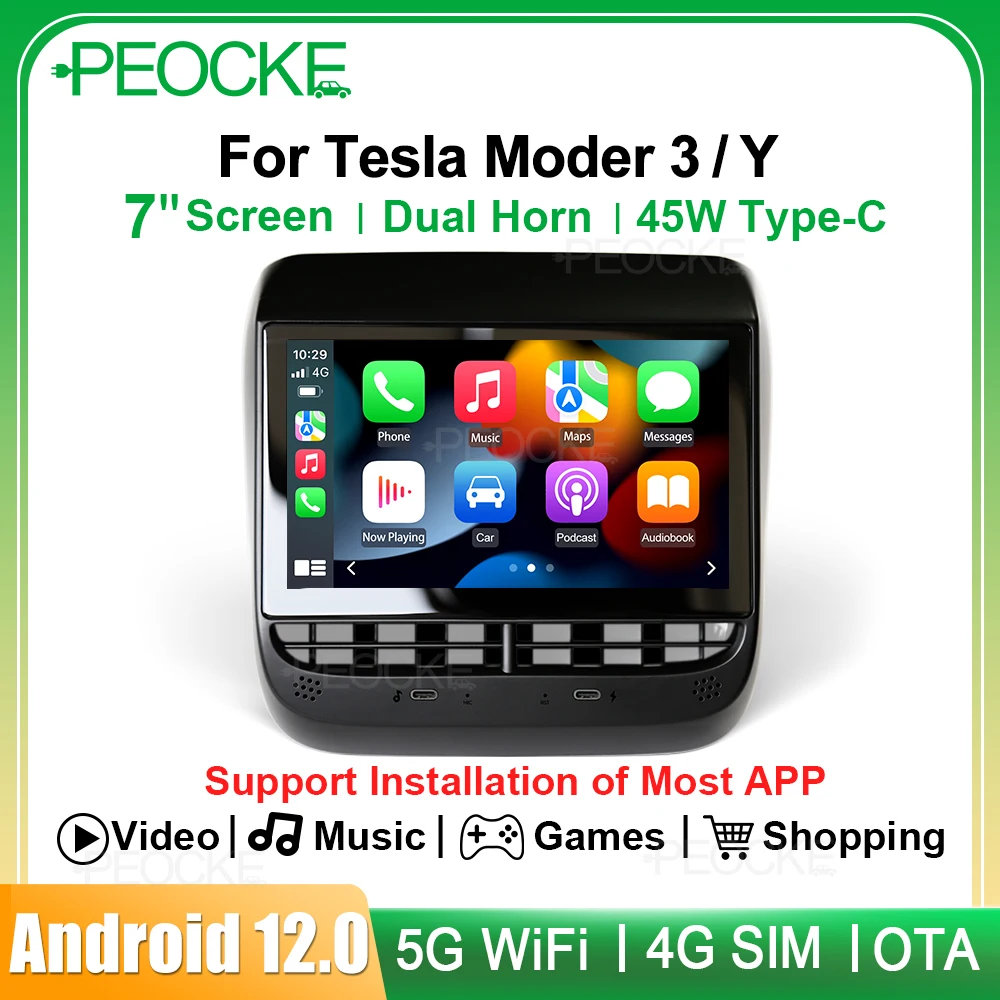 

7-дюймовый задний Дисплей PEOCKE для Tesla Model 3 Y, панель управления кондиционером, сенсорный экран IPS, мультимедийный плеер 2023, аксессуар