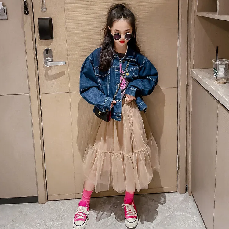 

Джинсовая куртка для девочек, новинка весны 2022, модная детская одежда для девочек, модный детский топ на весну и осень