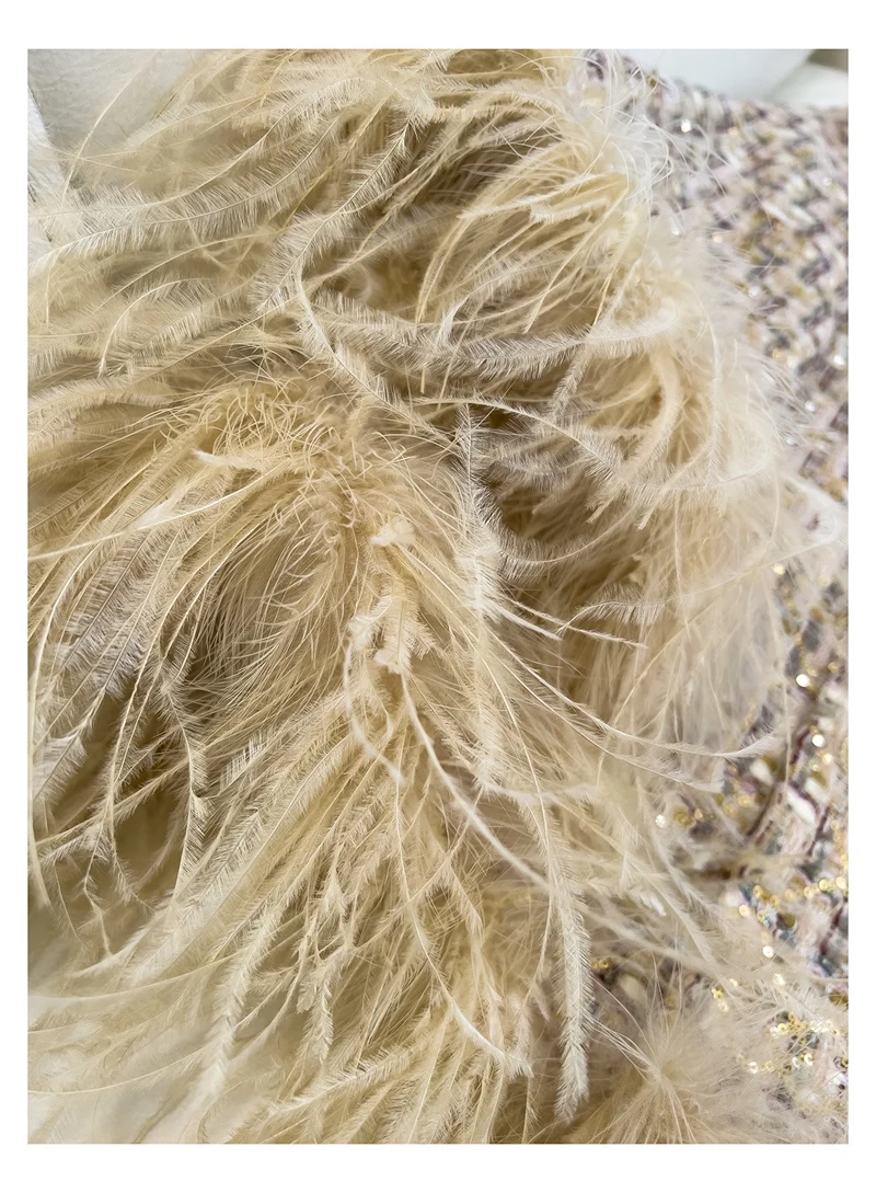 LingzhiWusis ранние зимние дизайнерские женские перья Лоскутные расклешенные рукава