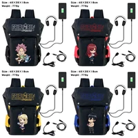 anime fairy tail natsu student backpack cartoon usb printing leisure computer bag travel bag bucket bags