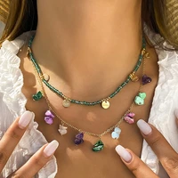trendy bohemia colorful irregular natural stone geometric pendant necklace for women crystal beads multi layer chain choker