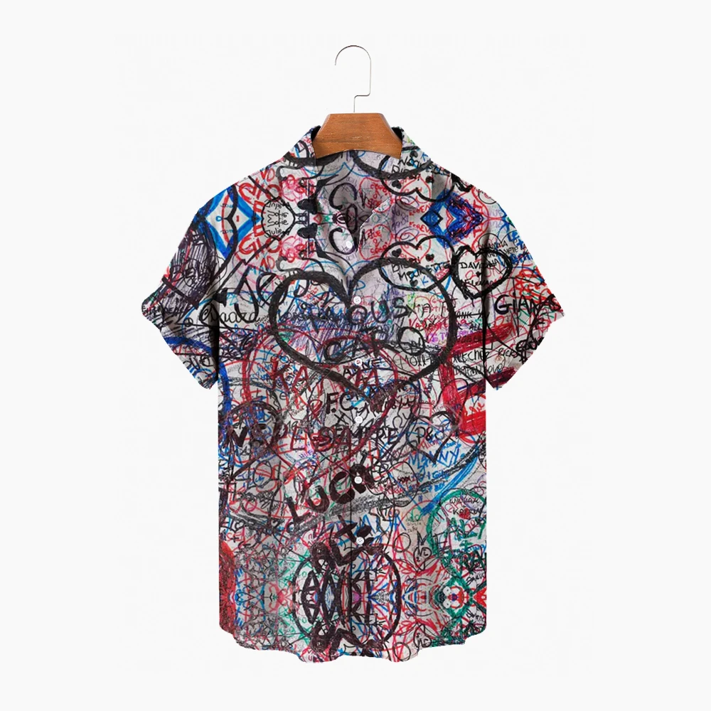 

2022 New Graffiti Hawaiian Shirt Fashion Men's Casual Button Hawaiian Print Beach Short Sleeve Quick Dry Top S-5XL
