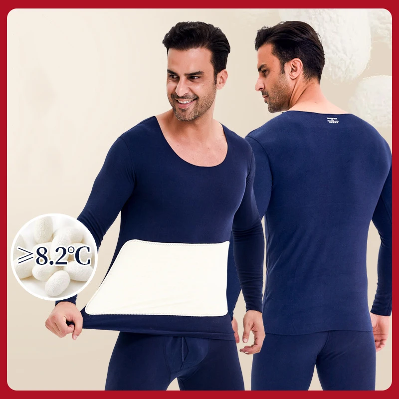 Men Winter Thermal Underwear Set Mens Warm Seamless Thermo Underwear Suit 2Pcs Tops +Pants Male Thicken Long Johns With Wool