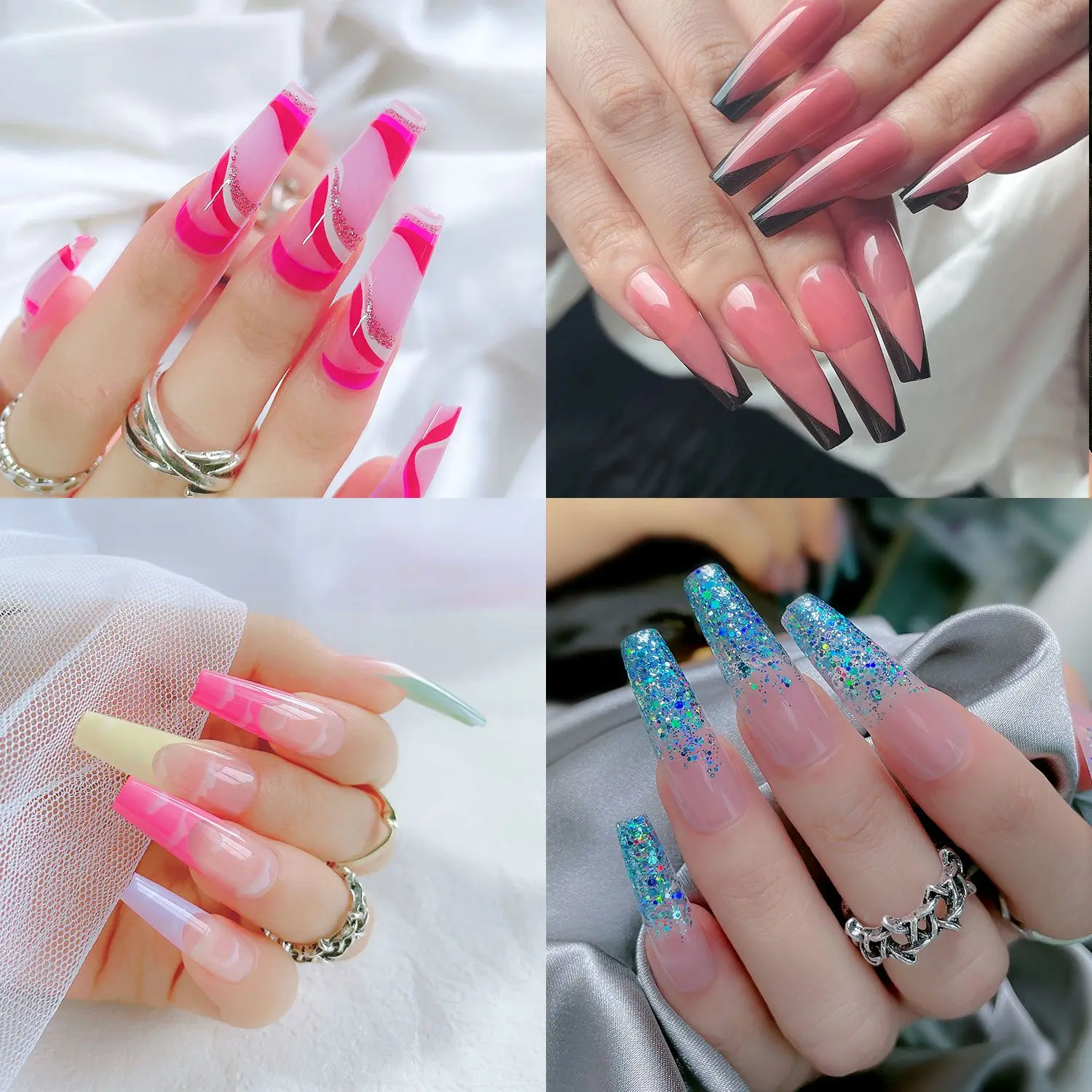 

24pcs/Box French Ballerina Artificial Full Cover Detachable Wearable Nail Tips Fake Nails Coffin False Nails