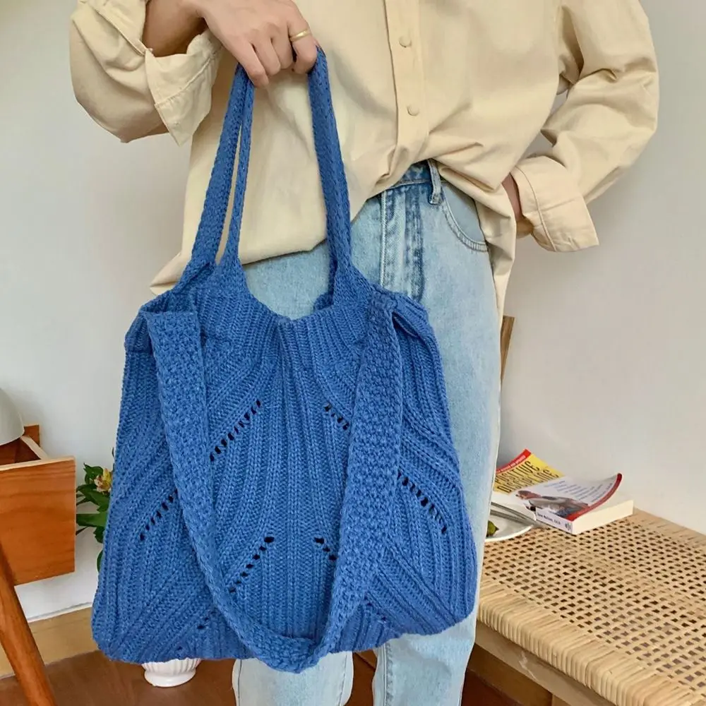 

Hollow Knitted Shoulder Bags Fashion Woven Large Capacity Knitting Handbags Casual Shopping Tote Women Girls