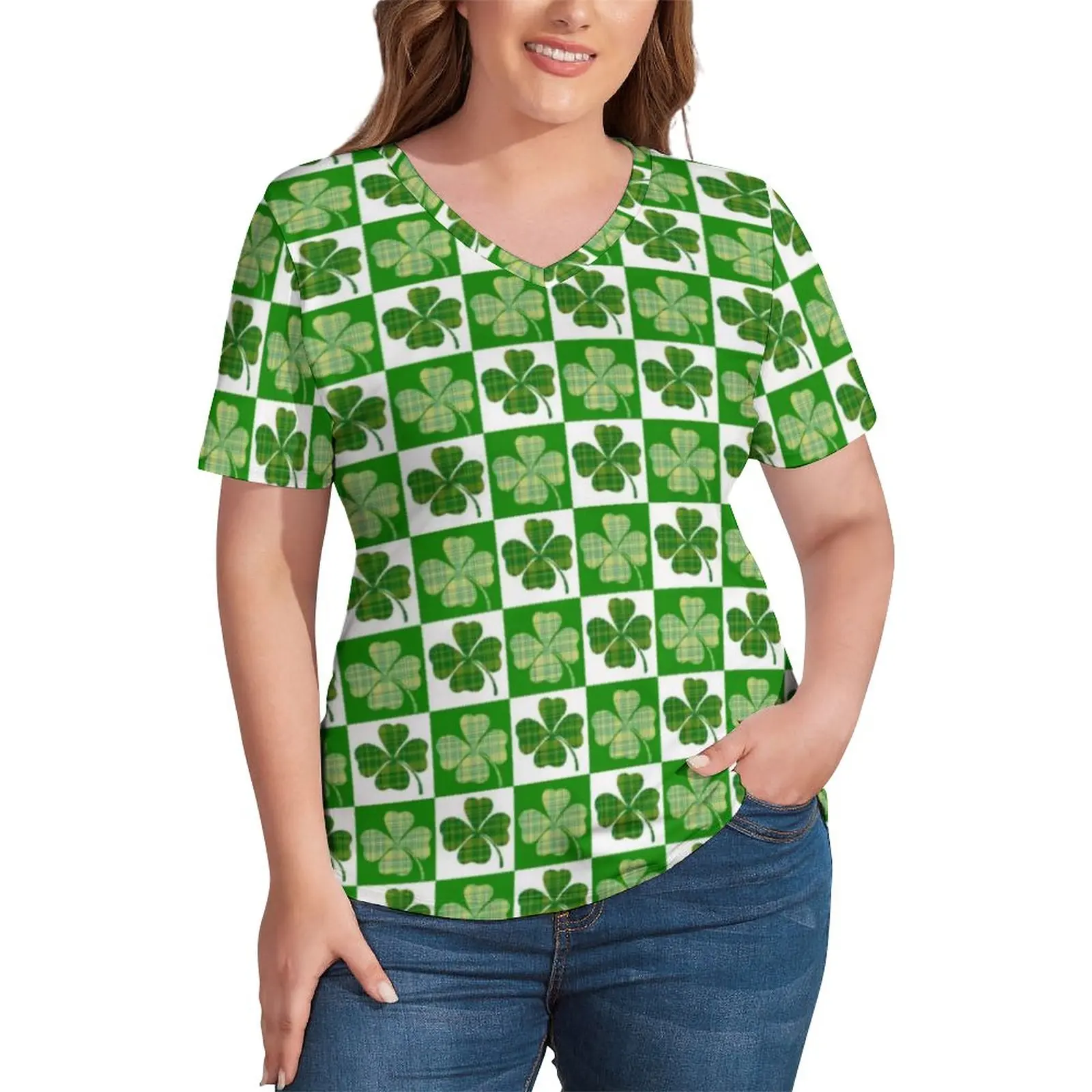 

St Patricks Day T-Shirt Patricks Shamrock Pretty Funny T Shirts V Neck Short Sleeve Print Tshirt Casual Top Tees Plus Size 3XL