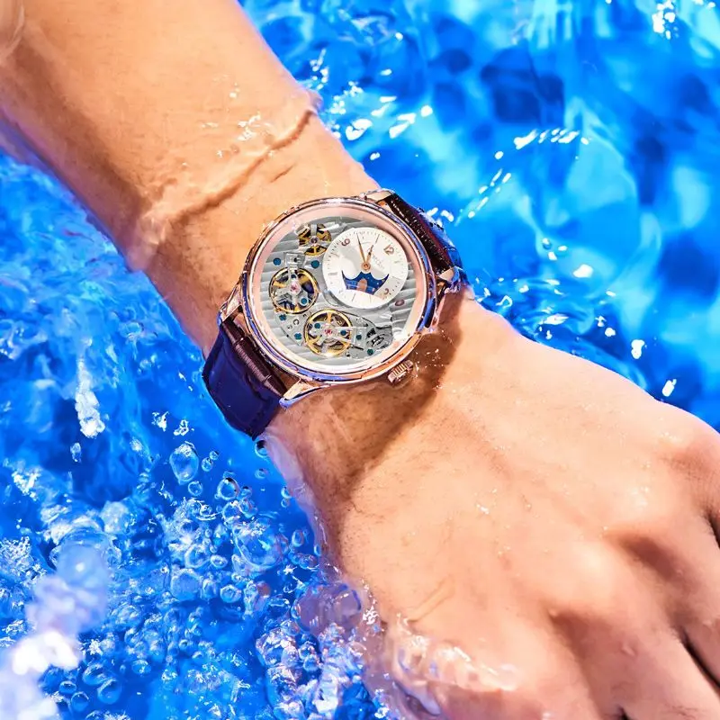 

Men's Mechanical Watch Automatic Ultra-Thin Hollow Double Flying Wheel High-End Domineering Cool Waterproof Men's