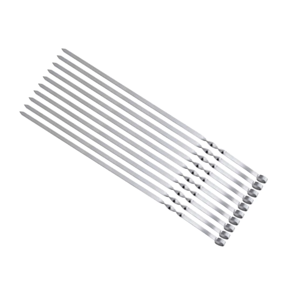 

10pcs Stainless Steel BBQ Skewer Set Reusable Utensil Fork Kebob Skewers Grilling Sticks Barbecue Roast Needles