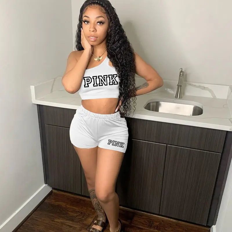 

2 Pieces Set Women Fitness Summer Letter Print Tank Shorts Sets Y2k Clothes Joggers Vacation Outfits Streetwear Wholesale Items