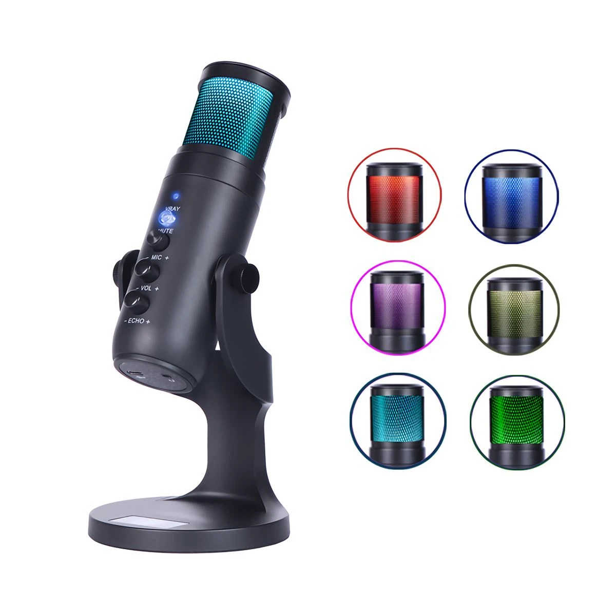 USB Microphone Stand Gaming Live Streaming RGB Light Condenser Type-C Professional Mute for Recording PC Computer Chat