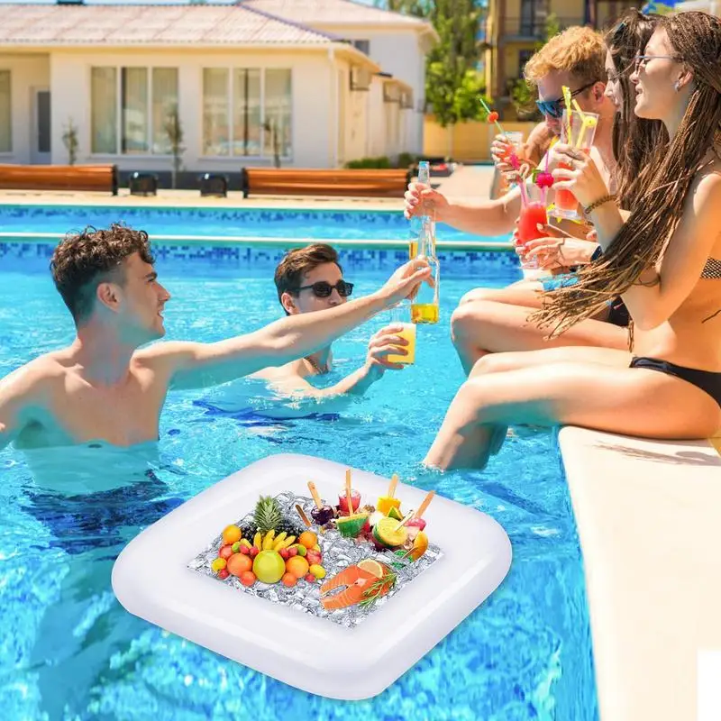 

Pool Float Inflatable Beer Table Mattress Ice Bucket Serving Salad Bar Tray Food Drink Holder For Summer Water Party Air