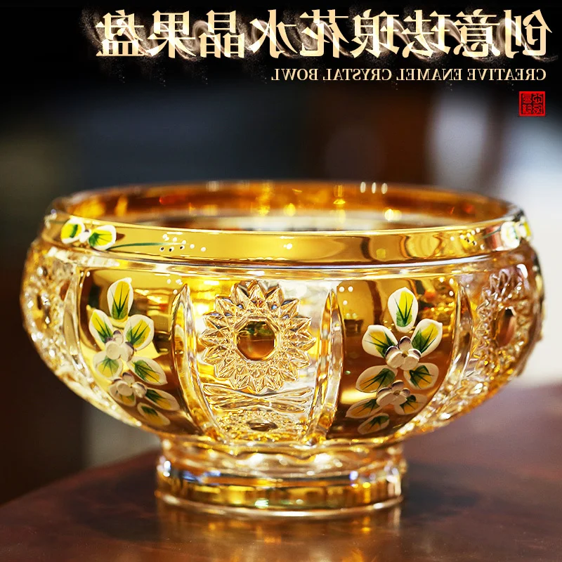 

Enamel Gold-Plated Craft Crystal Glass Candy Box Sugar Bowl Snack Fruit Plate Wedding Gift Home