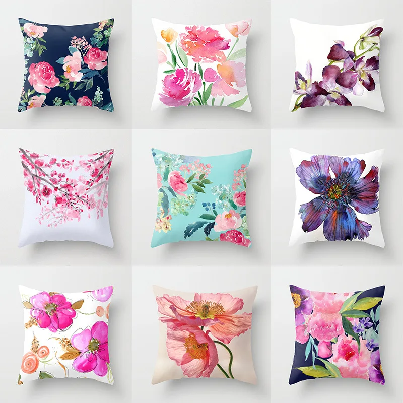 

Watercolor Pillowcase Rose Flower Vintage Mediterranean Cushion Cover