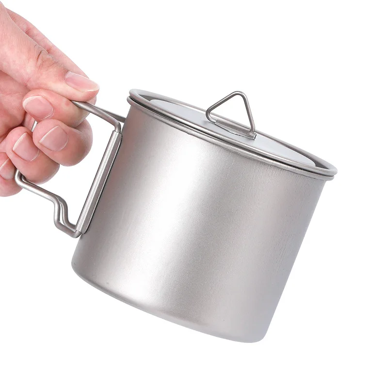 

Titanium Picnic Camping Cup Water Mug Foldable Handle Pot Coffee Tea Cup with Lid