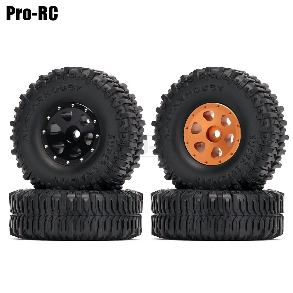 

4Pcs 6-Hole 1.0 Inch Wheel Tires Tyre & Metal Beadlock 30MM CNC Rim Hub for RC Crawler Car 1/24 Axial SCX24 90081 AXI00001