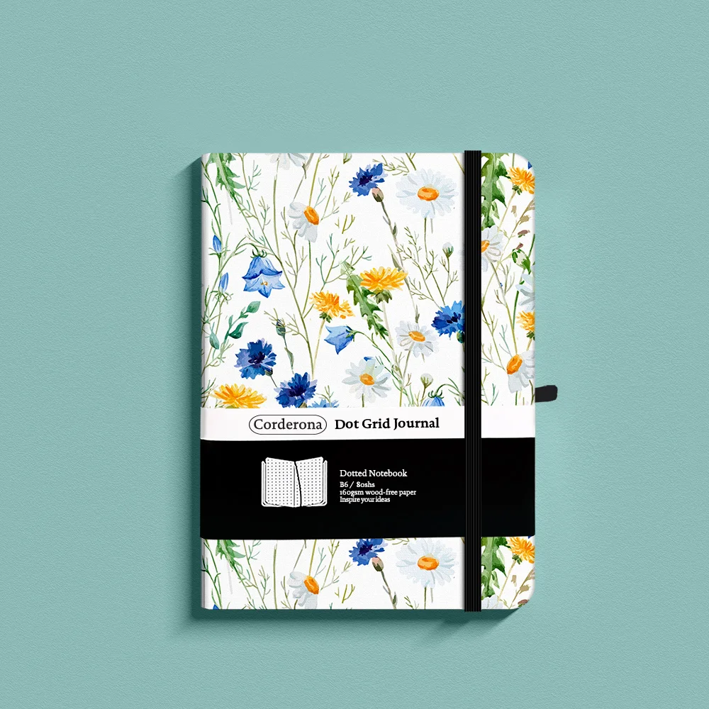 Floral Bullet Dotted Journal 160gsm Thick Paper B6 Elastic Band Hard Cover Notebook