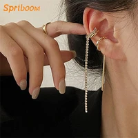 2 pcs earcuffs with long chain tassel clip on earrings ear clips no piercing fake earring rhinestone pendant 2022 shiny jewelry