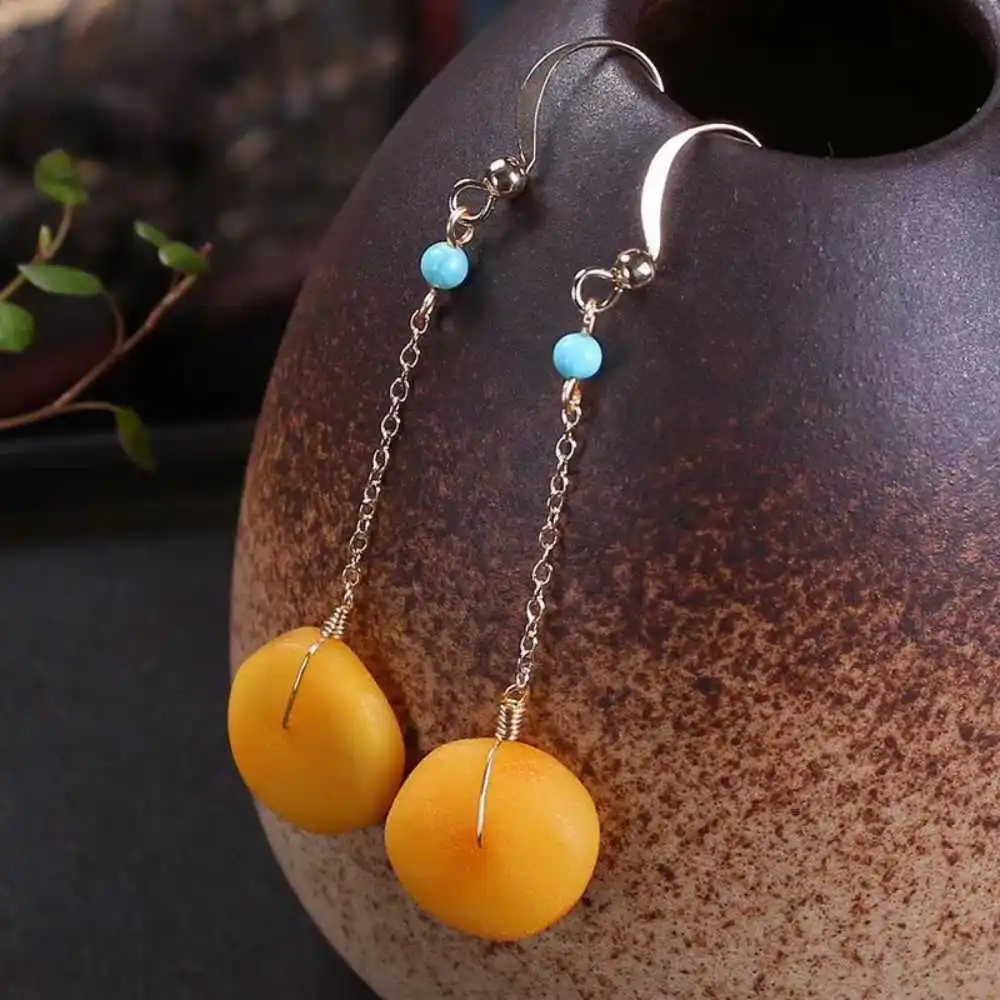 

Yellow Gold Silver Baltic Amber Dropper Hook Earrings Party VALENTINE'S DAY Cultured Diy Jewelry Aquaculture Ear stud