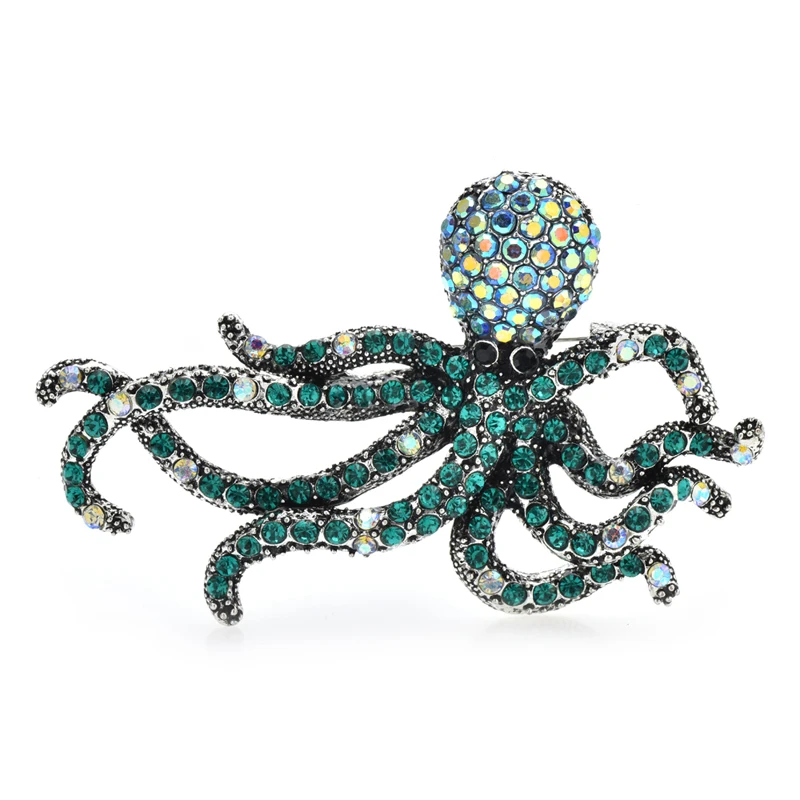 

Wuli&baby Sparkling Octopus Fish Brooches For Women Unisex 2-color Rhinestone Sea Animal Party Office Brooch Pin Gifts
