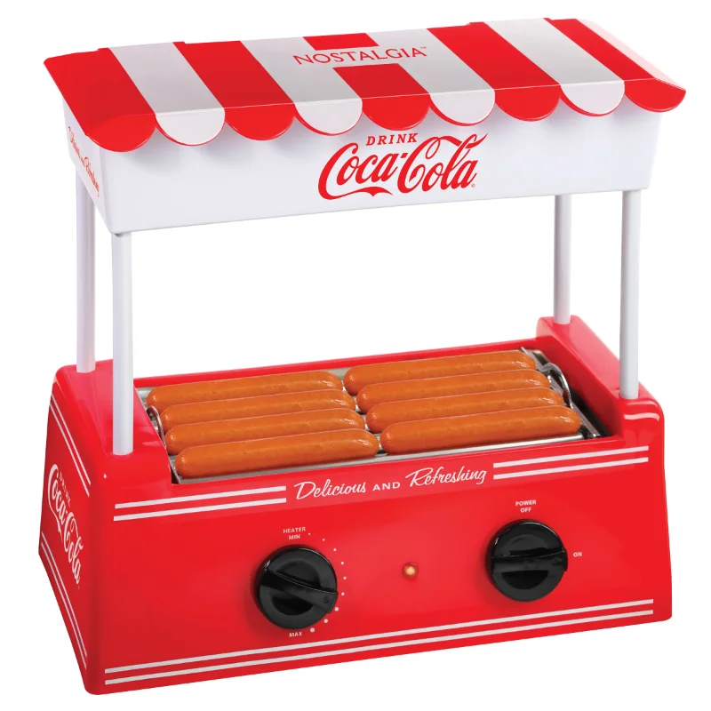 Retro-looking Hot Dog Roller and Bun Warmer 8 Hot Dog and 6 Bun Capacity for Breakfast Sausages, Bratwursts, Taquitos