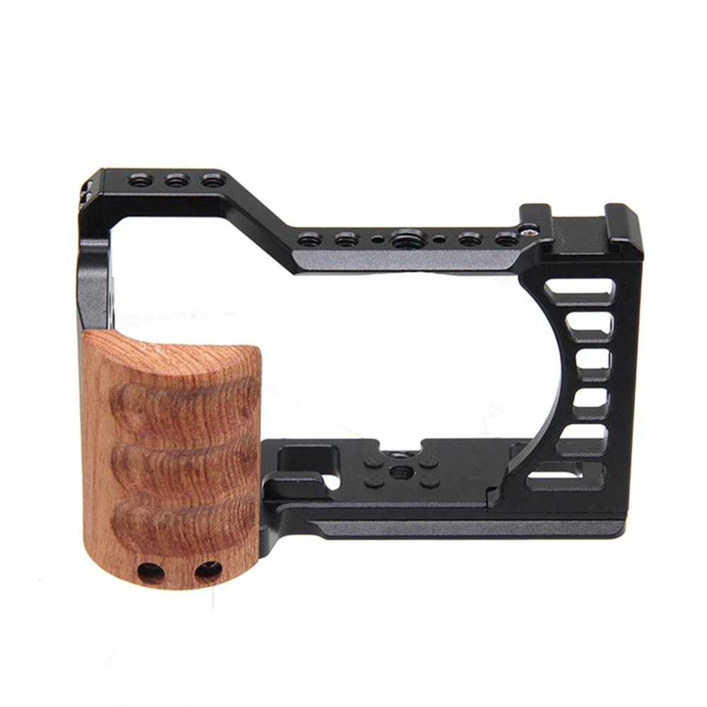 

Camera Cage for Sony A7C Camera with Wooden Handle Protection Frame Housing Cage Handle with Cold Shoe