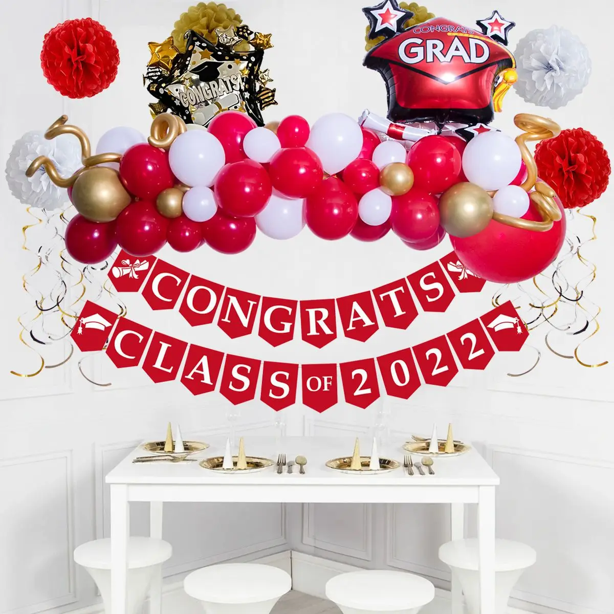 

1Set Congrats Graduation Party Decoration 2022 Balloons Banner Black Gold Latex Balloon Graduation Party Decor Flower Ball