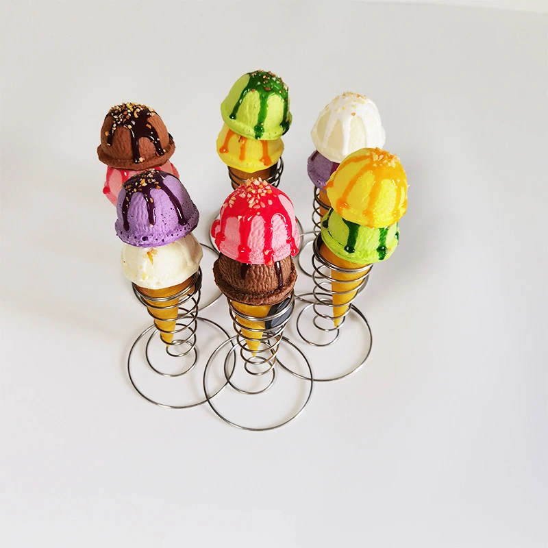 

1Pcs Cone Holder Stand Ice Cream Rack French Fry Waffle Display Roll Cones Metal Basket Hand Fries Serving Steel Stainless Pizza