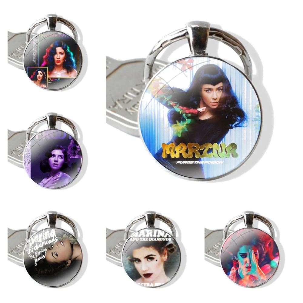 

Cartoon Fashion Design Creative Marina And The Diamonds Album Pendant Car Key Chains Handmade Glass Cabochon Keychain