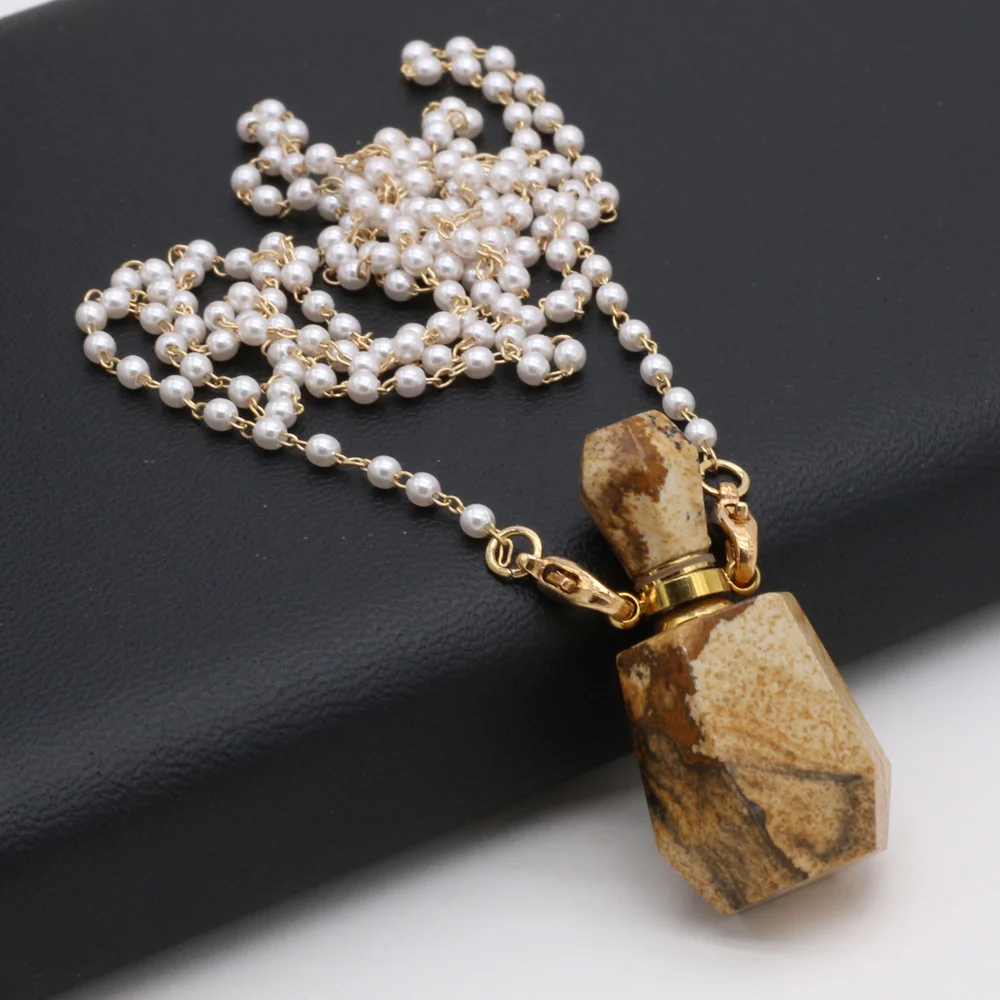 

Crystal Raw Gemstone Pendant Perfume Bottle Necklace Hot Essential Oil Beads Rosary Chain Necklace