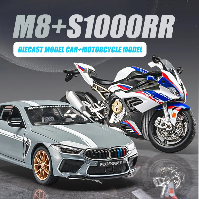 

1/24 M8 MANHART Alloy Model Car S1000RR Motorcycle Diecast Scale Metal Vehicle Model Toy Simulation Sound ＆ Light Toy Car Kids