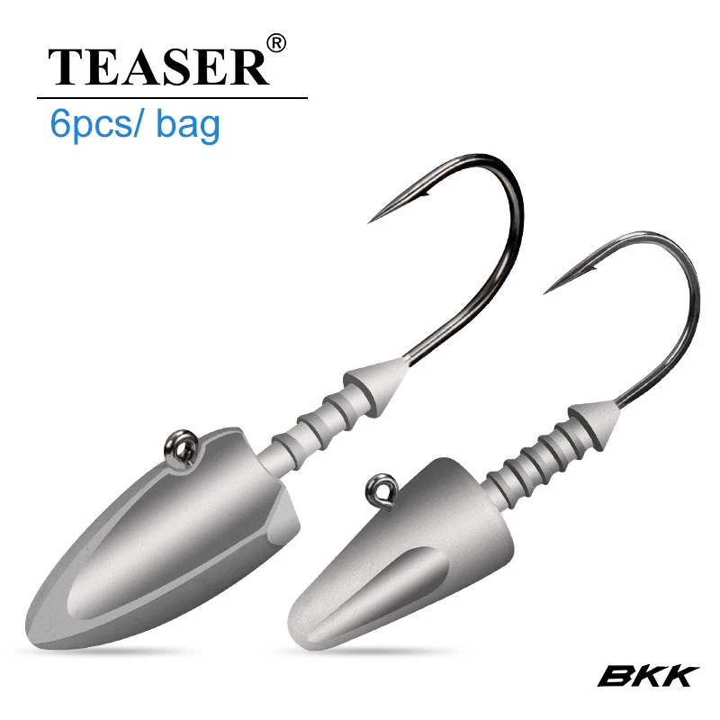 TEASER Bullet Jig Head 6pcs 7g 10g 12g 14g Screw Head BKK High Carbon Steel Barbed Fishhooks for Soft Worm Lures Fishing Tackle