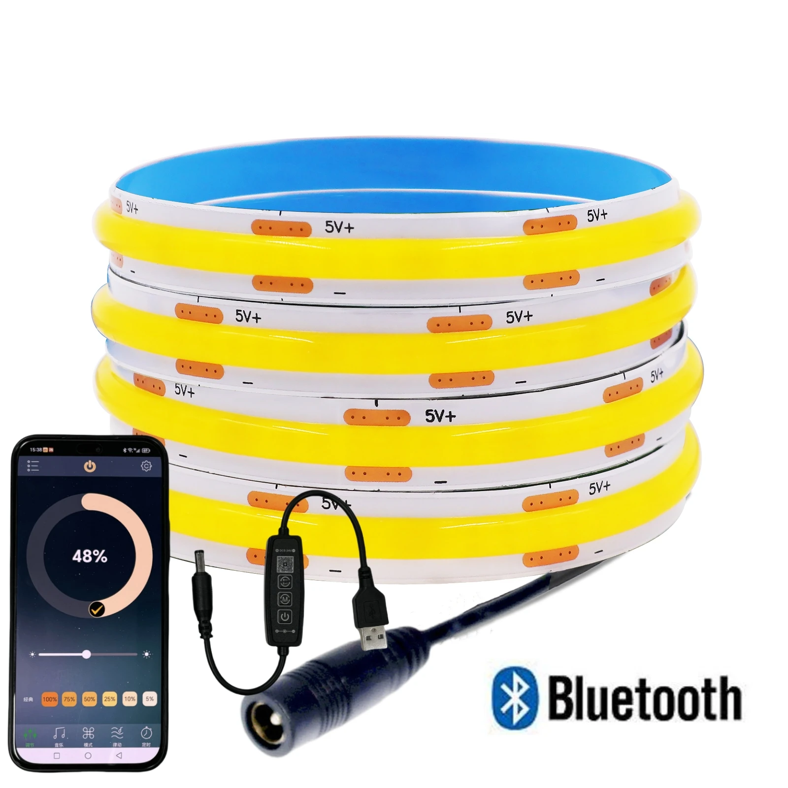 

USB COB светодиодная лента 320 светодиодов/м тёплый белый 8 мм