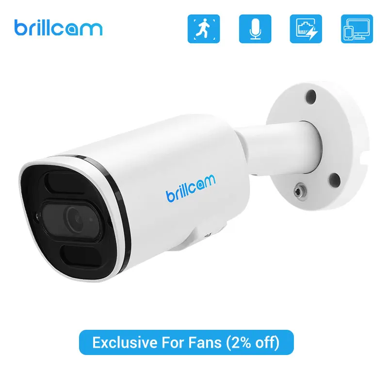 

Brillcam 8MP 4K IP Camera Audio Outdoor POE H.264 H.265 Onvif Metal Bullet HD Home 8MP Color Night Vision Security Camera