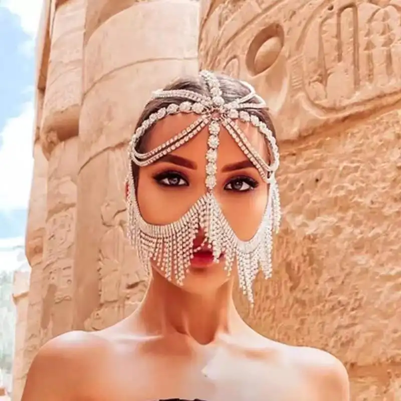 

Halloween Tassel Veil Masks Women Headwear Rhinestone Chains Face Mask Masquerade Dance Party Costume Sexy Face Jewelry