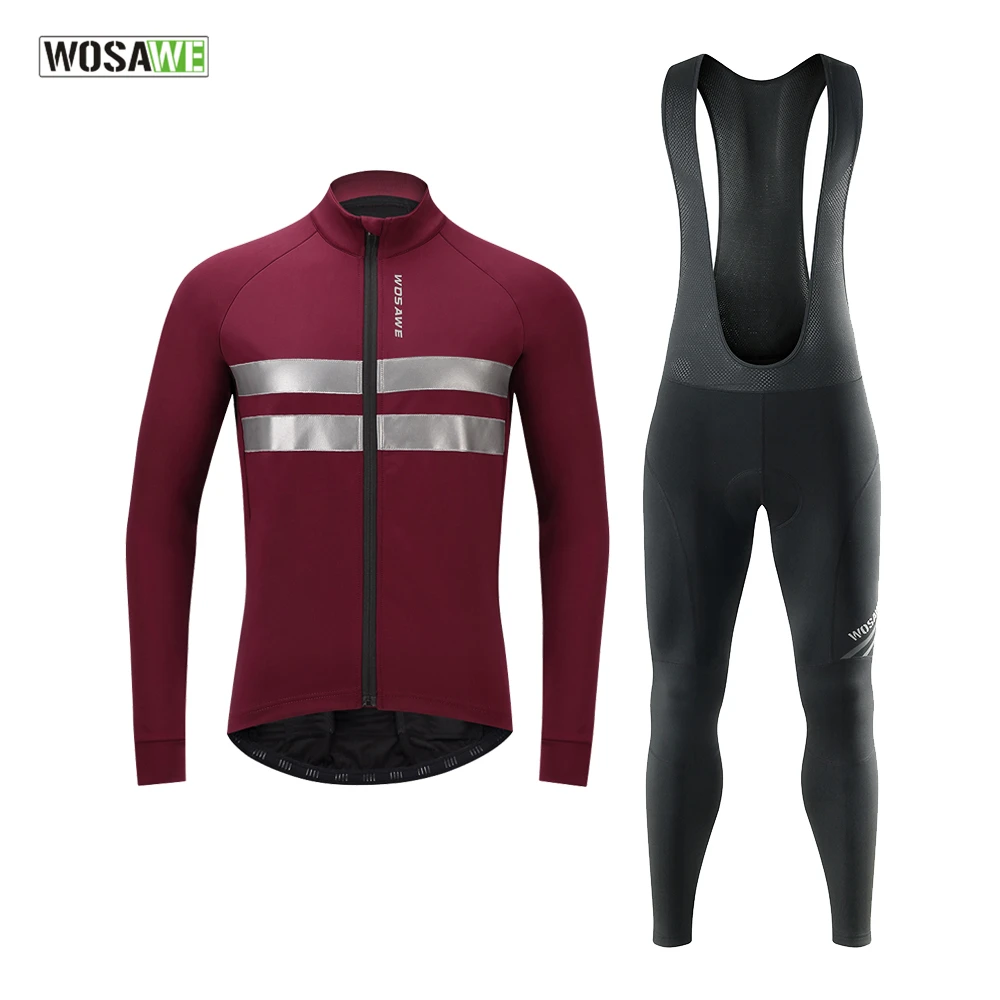 

WOSAWE 2022 Men's Cycling Jacket Bib Pants Set Winter Warm Up MTB Bike Jersey Maillot Ropa Ciclismo Clothing Hombre Bicycle Wear