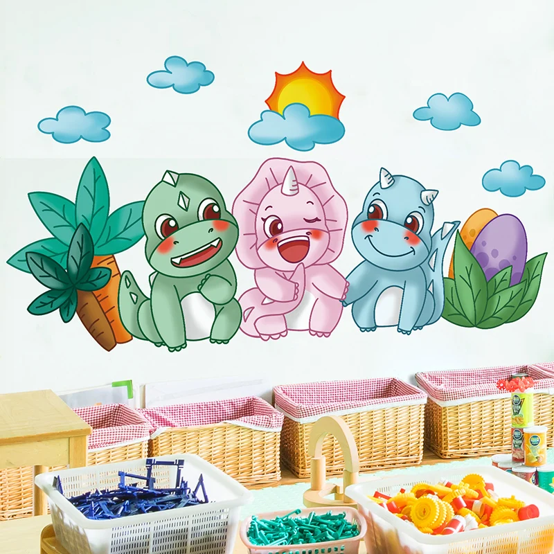 

[SHIJUEHEZI] Динозавры Животные наклейки на стену DIY мультфильм девушка роспись наклейки для детской комнаты детская спальня детская комната дом...