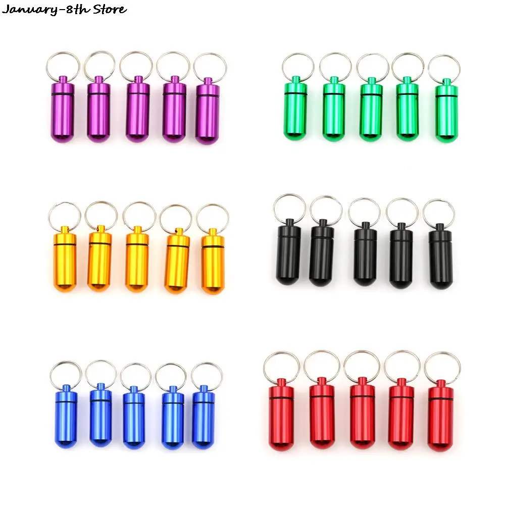 

5pcs/set Hot Sale Pillbox Keychain Pill Box WaterProof Aluminum Drug Pill Cases Bottle Holder Container For Medicines