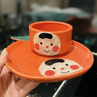 korean cute pottery instant coffee cup items drinkware espresso original breakfast tea cup set pair tasse cups and saucers