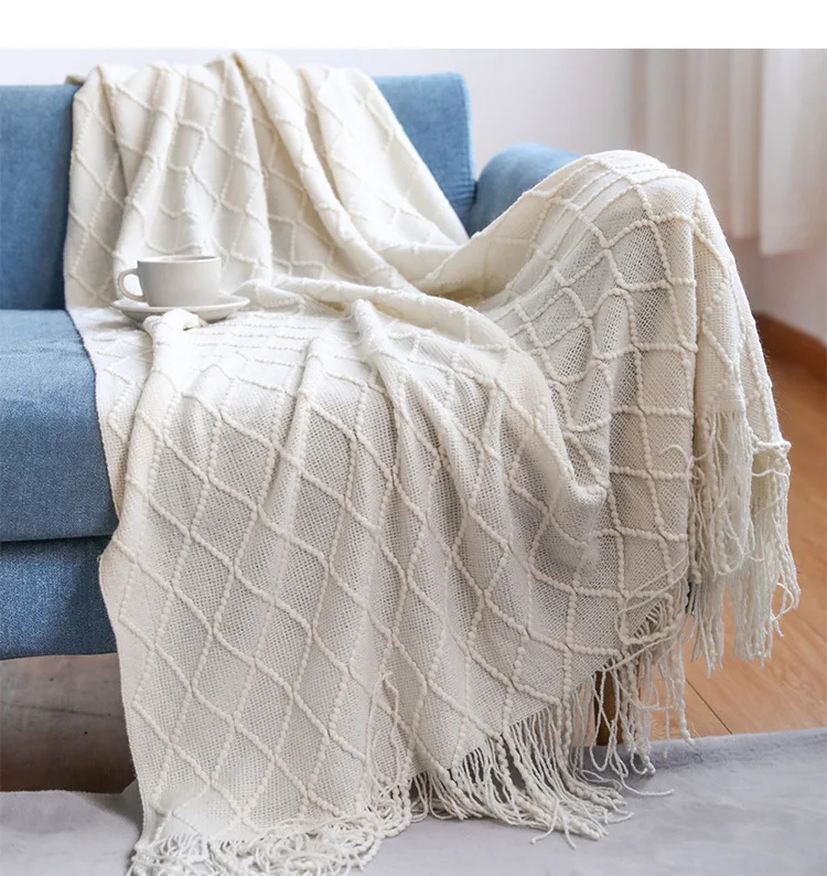 

Knitted Blanket Sofa Cover Blanket Tassel Blanket Office Air Conditioning Blanket Floating Window Blanket Four Seasons Universal