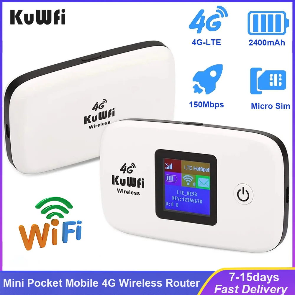 KuWfi 3G/4G LTE Mobile Router 150Mbps Pocket Modem Mini Protable Outdoor Travel Router 2400mAh Battery Support 10 Devices