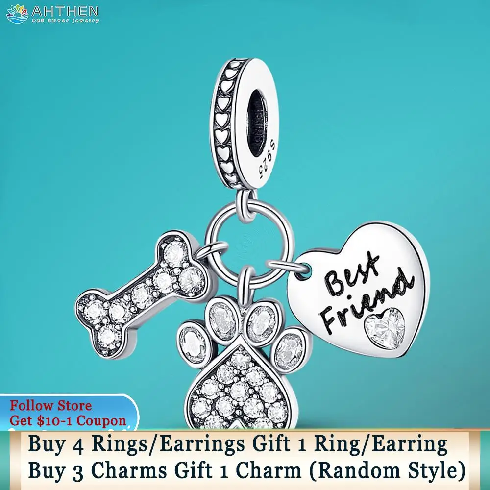 

Ahthen 925 Sterling Silver Beads Bone Cute Claws Love Charm fit Original Pandora Bracelets Fashion Fine Jewelry Gift